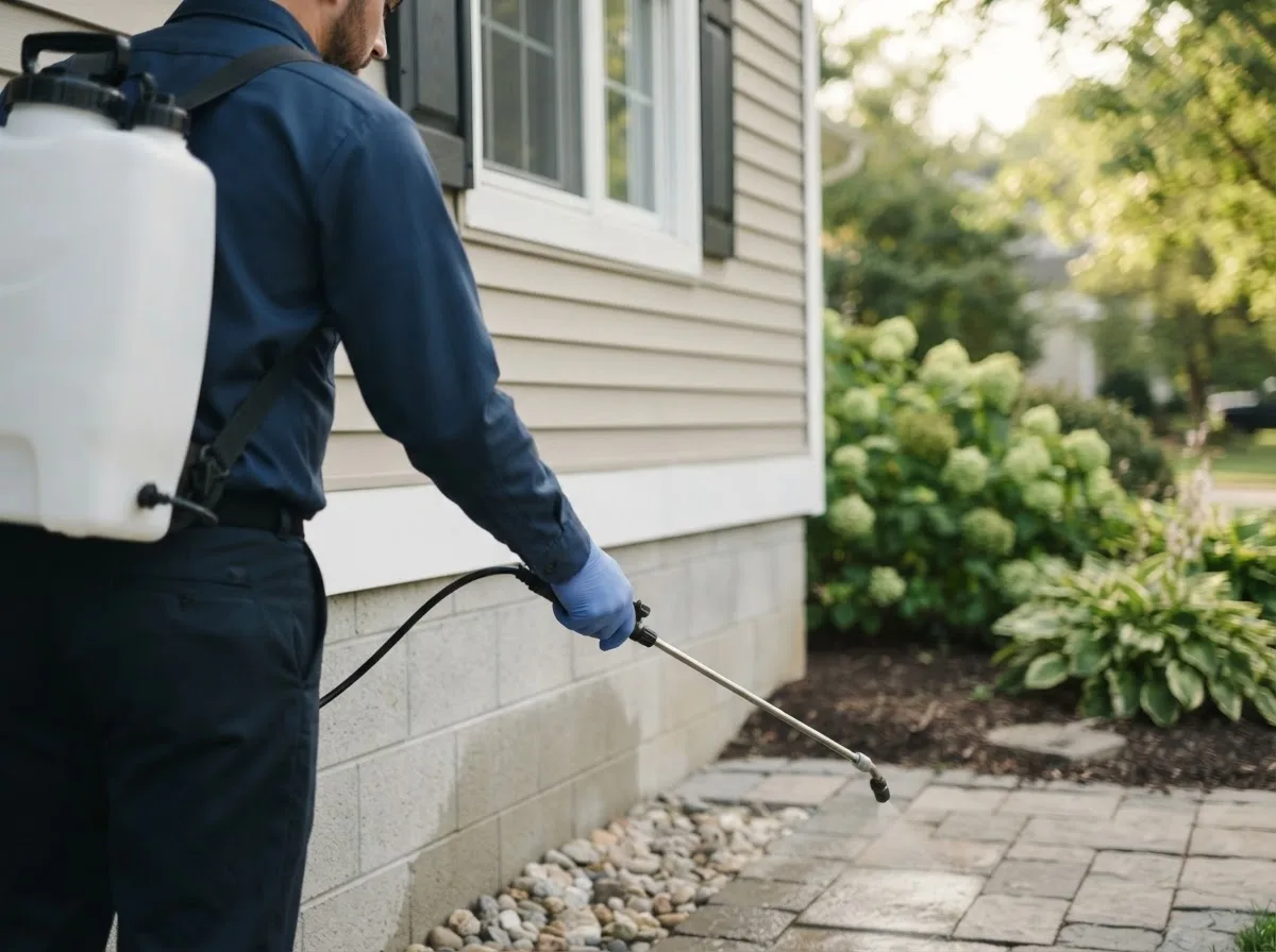 Pest control technician inspecting a home in Cabot, VT